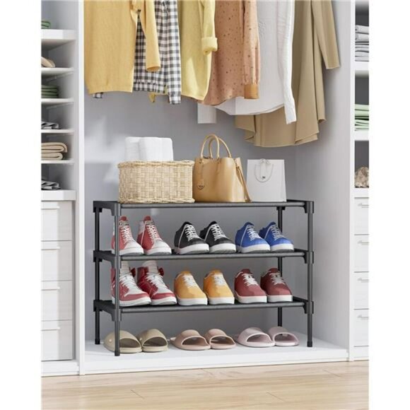 Black Stackable Shoe Rack Organizer Shelf for Closet Entryway Garage Storage - Picture 4 of 7